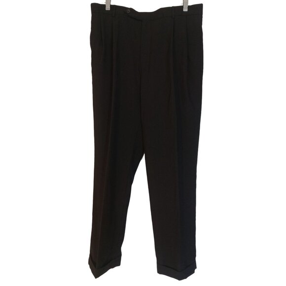 Nautica Dress Pants Troussers Slacks Mens Size 34/30 Black Pleated Front Cuffed - Picture 1 of 6